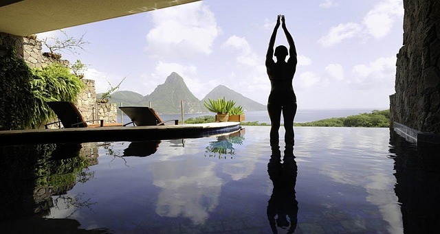 luxury yoga retreat woman silohuette