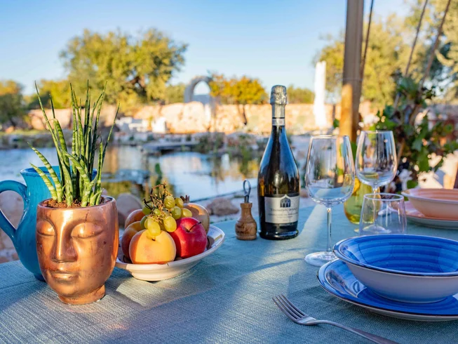 dinner table in italy in summer, outdoors