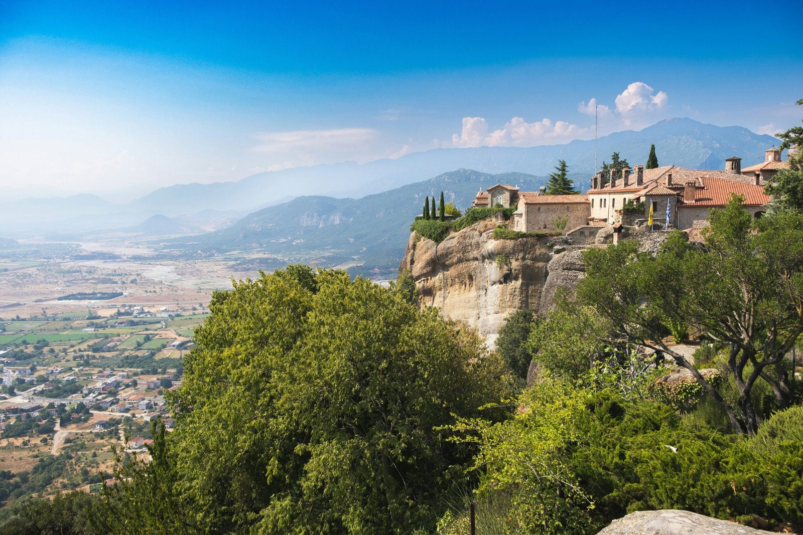Cliffside Meteora landscape with monastery views in mainland Greece