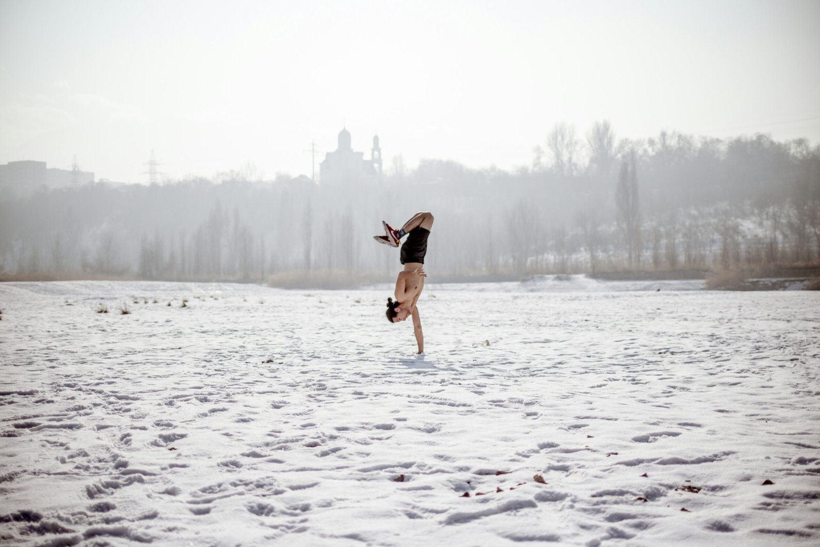 girl practicing yoga on an october background
