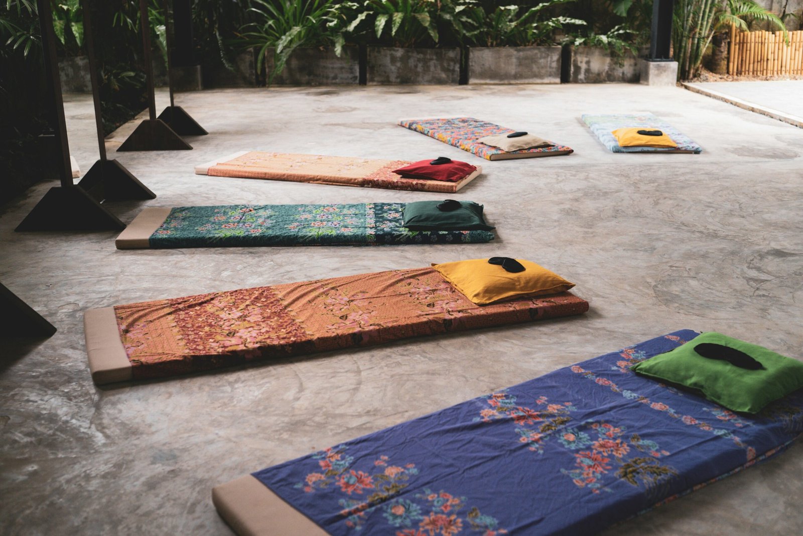 prepared yoga mats and cushions for a breathwork retreat session in phuket