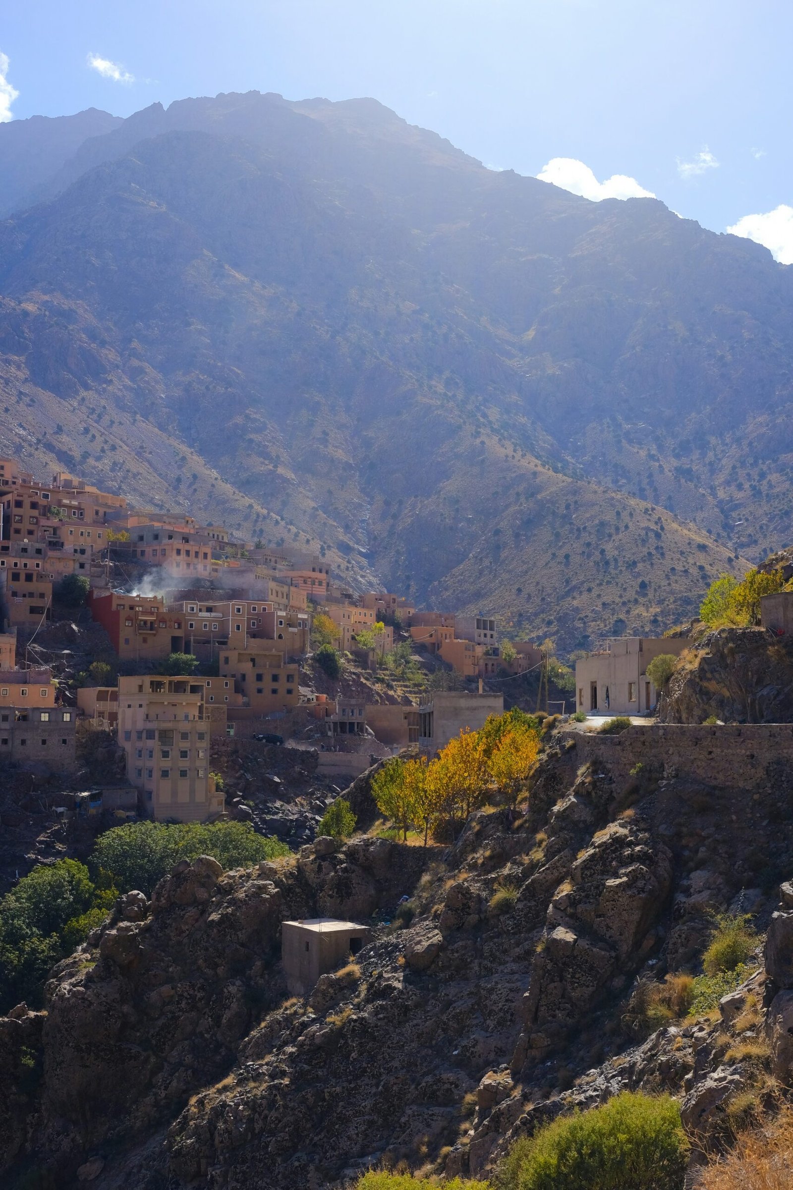 stone mountain village in morocco with dry slopes and crisp november air