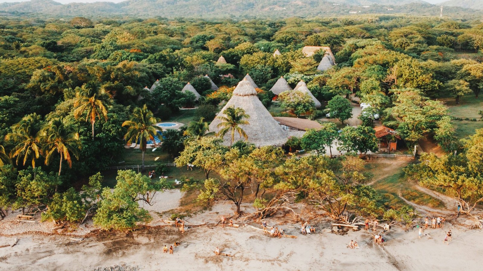Aerial view of a secluded retreat house surrounded by lush trees for a private wellness escape in nature