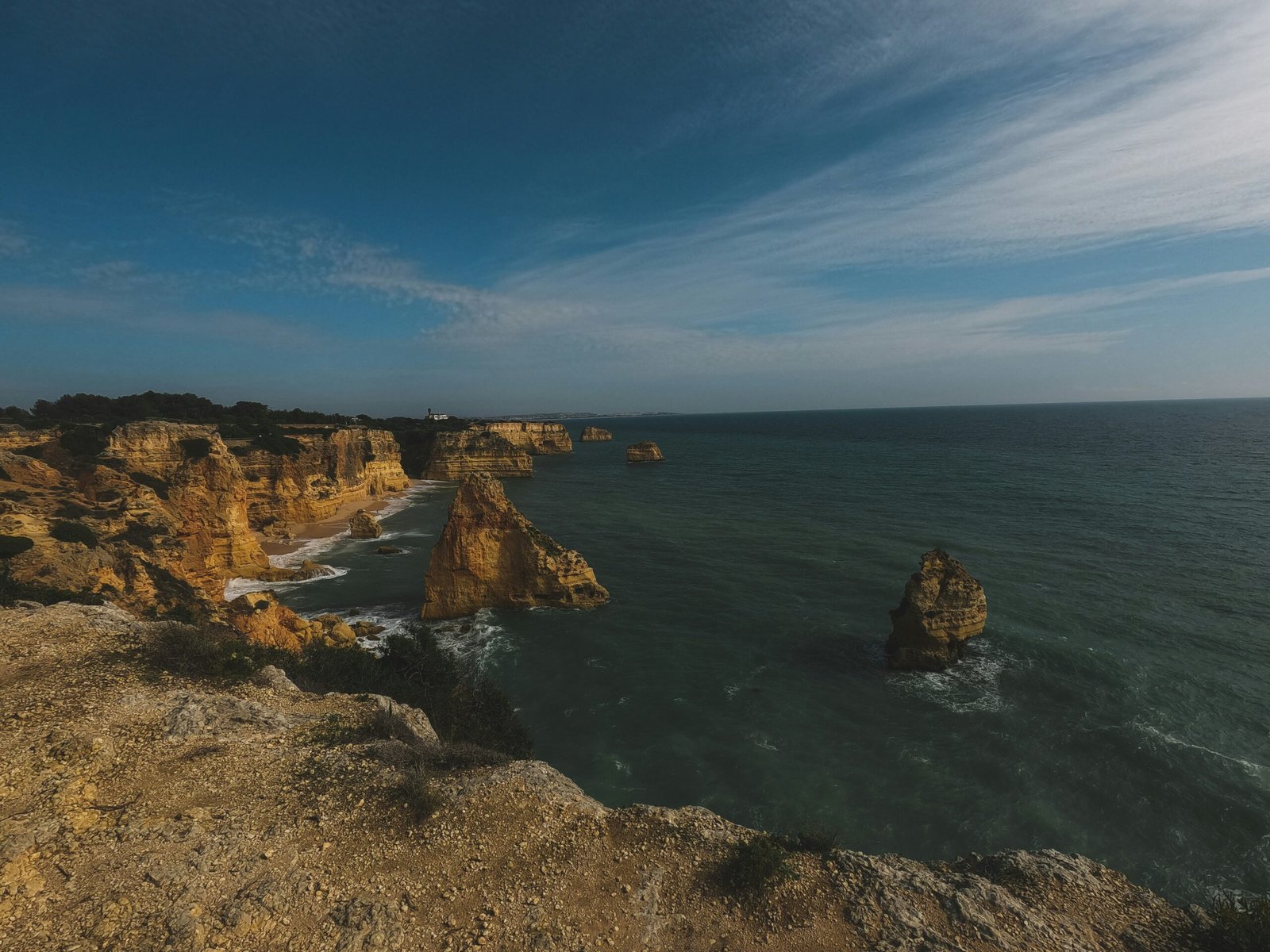 Algarve cliffside coastline with open ocean views and a clean, expansive spring atmosphere in Portugal.