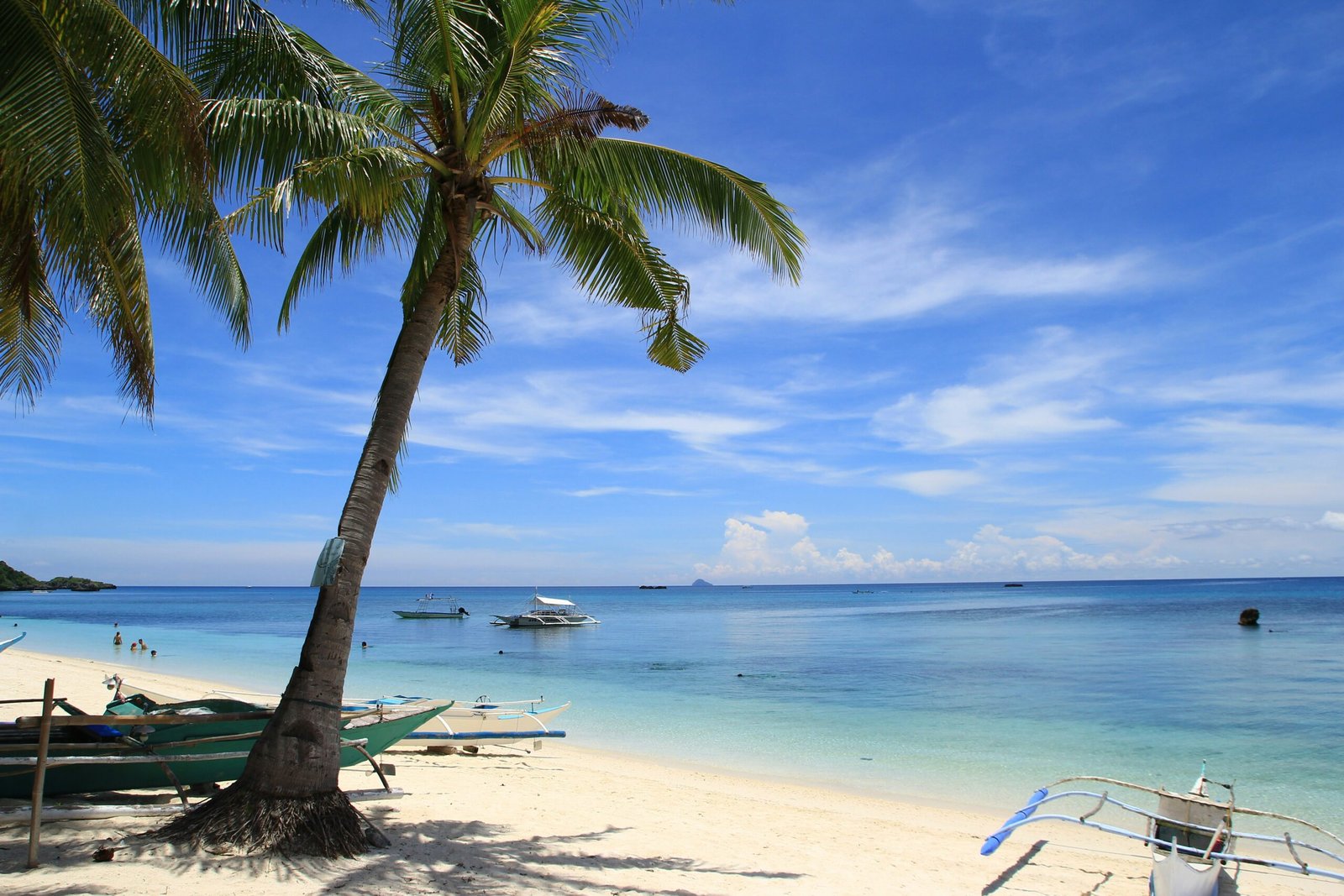 Palm-lined Koh Samui beach with bright winter sunshine and calm tropical water