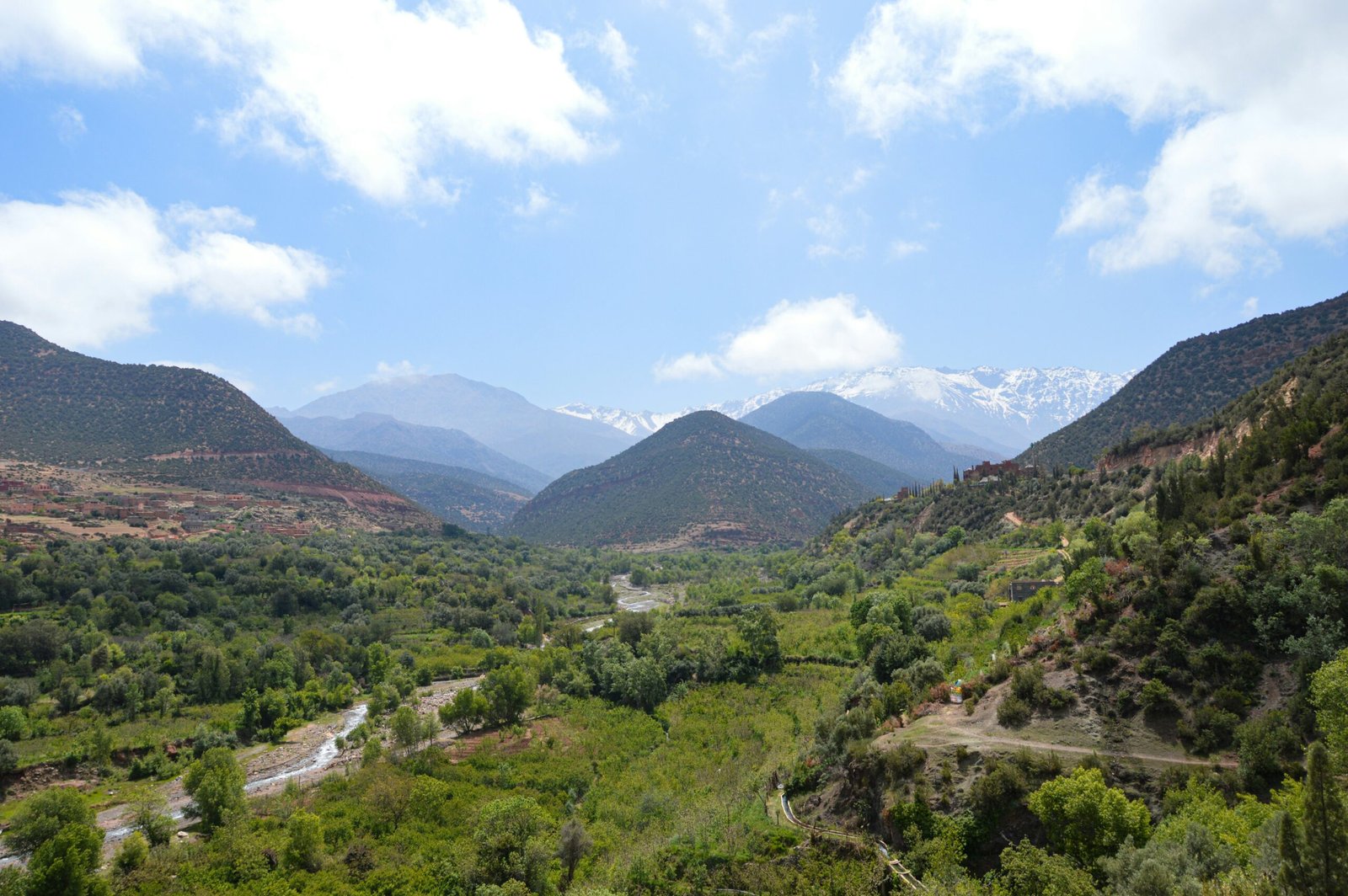 atlas mountain valley in morocco with clear skies and fresh spring air