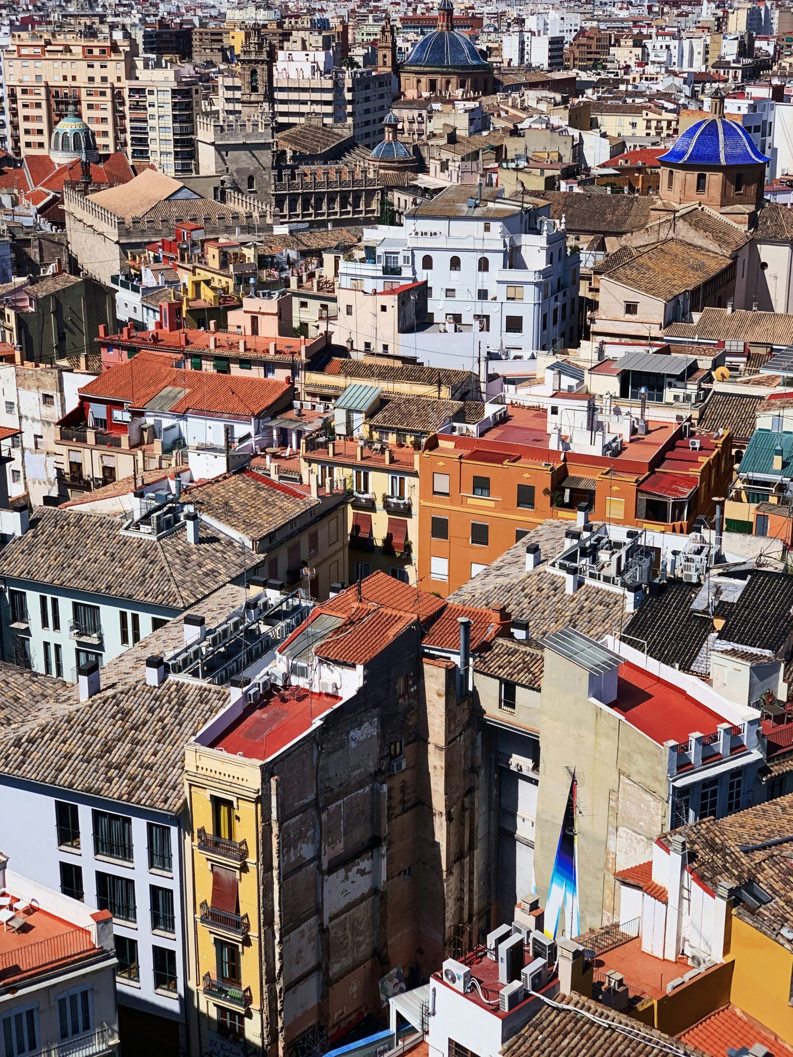 Rooftop view of Valencia’s old town in Spain with warm light and historic city texture.
