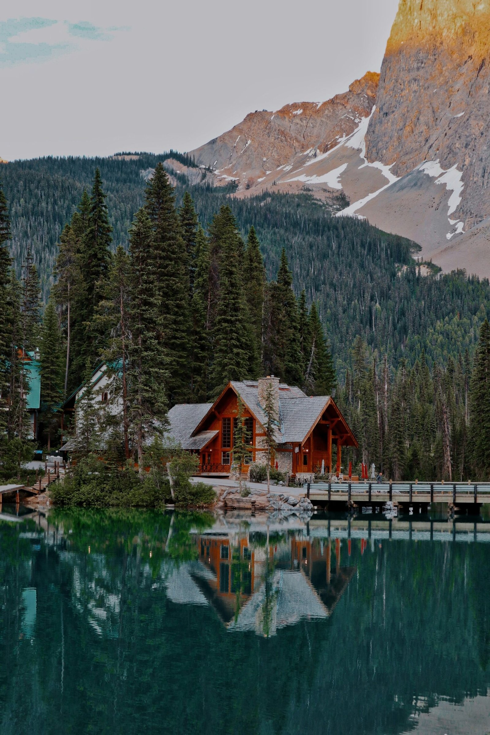Cabin beside Emerald Lake in British Columbia, fitting a peaceful Canadian Ayurveda retreat in a naturally cooling setting.