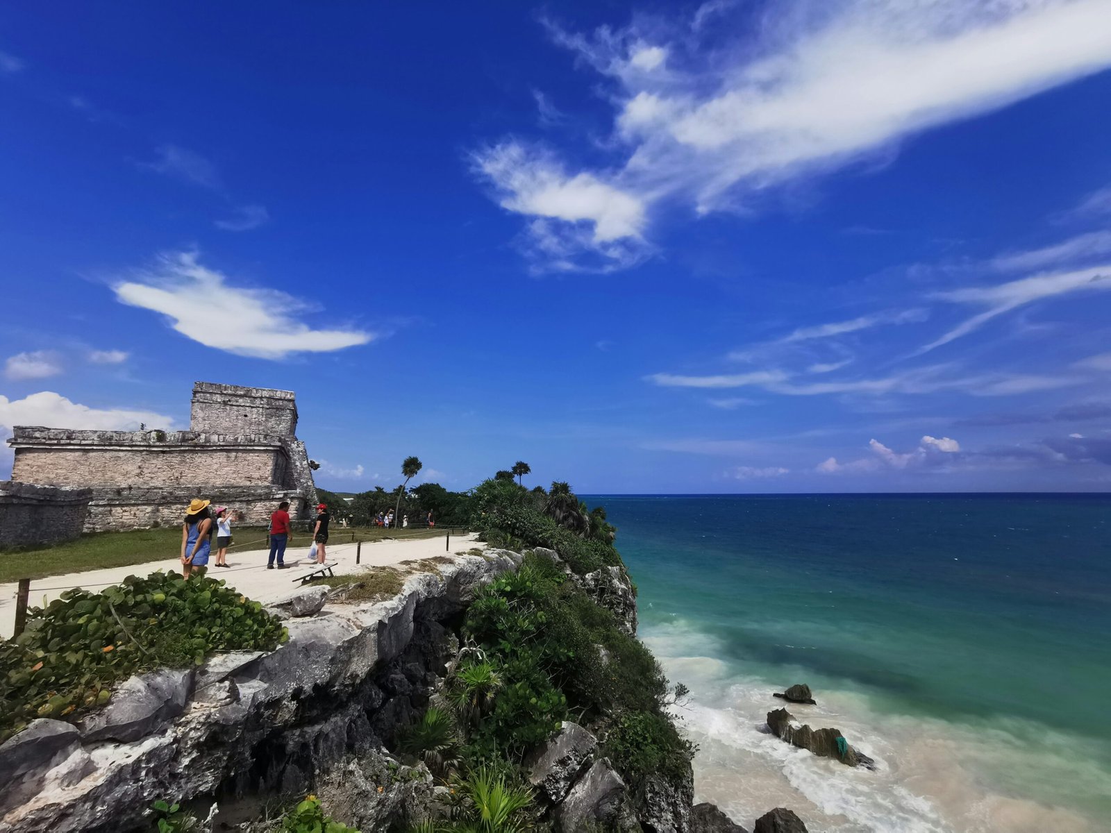 Tulum ruins above the rocky Caribbean coastline in Quintana Roo, Mexico.