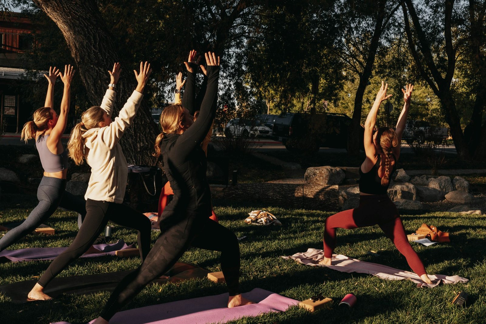 group yoga class in a retreat in july