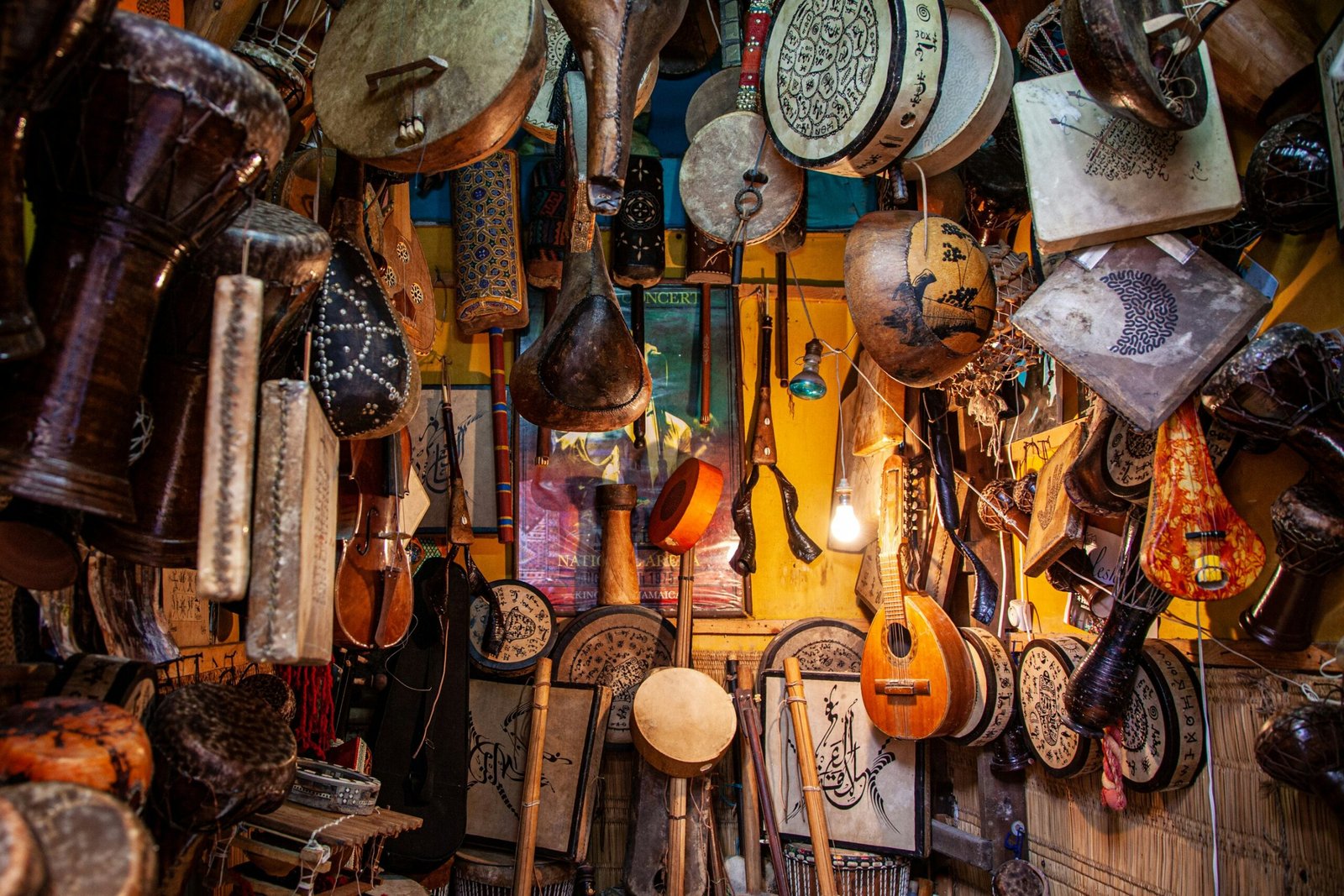 guitar hanging in essaouira morocco reflecting music and creative inspiration