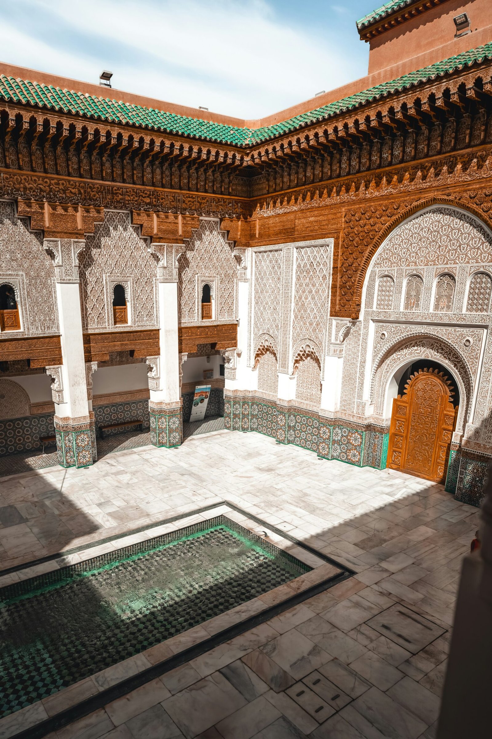 tiled courtyard in marrakesh with winter stillness and soft december light