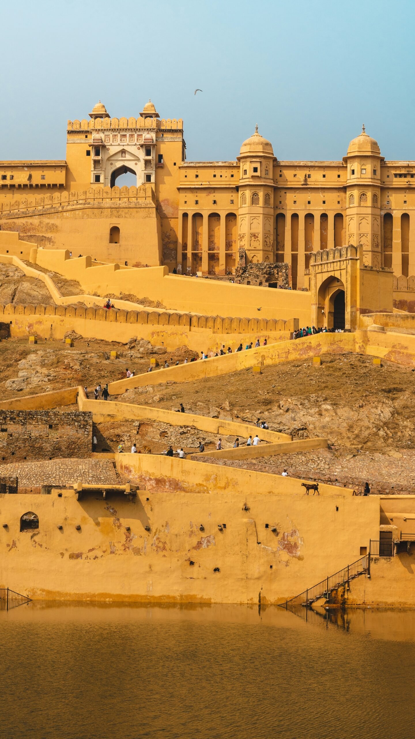 Visitors walking near Amber Fort in Jaipur, capturing the cultural exploration and reflective side of an India retreat journey.