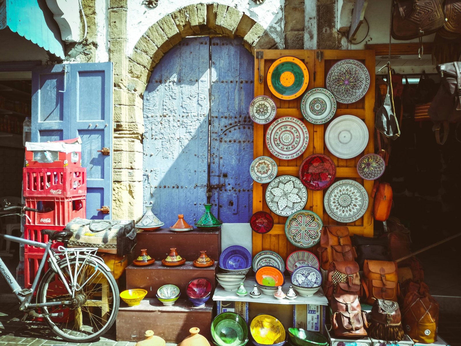 views of a local pottery shop in essaouira