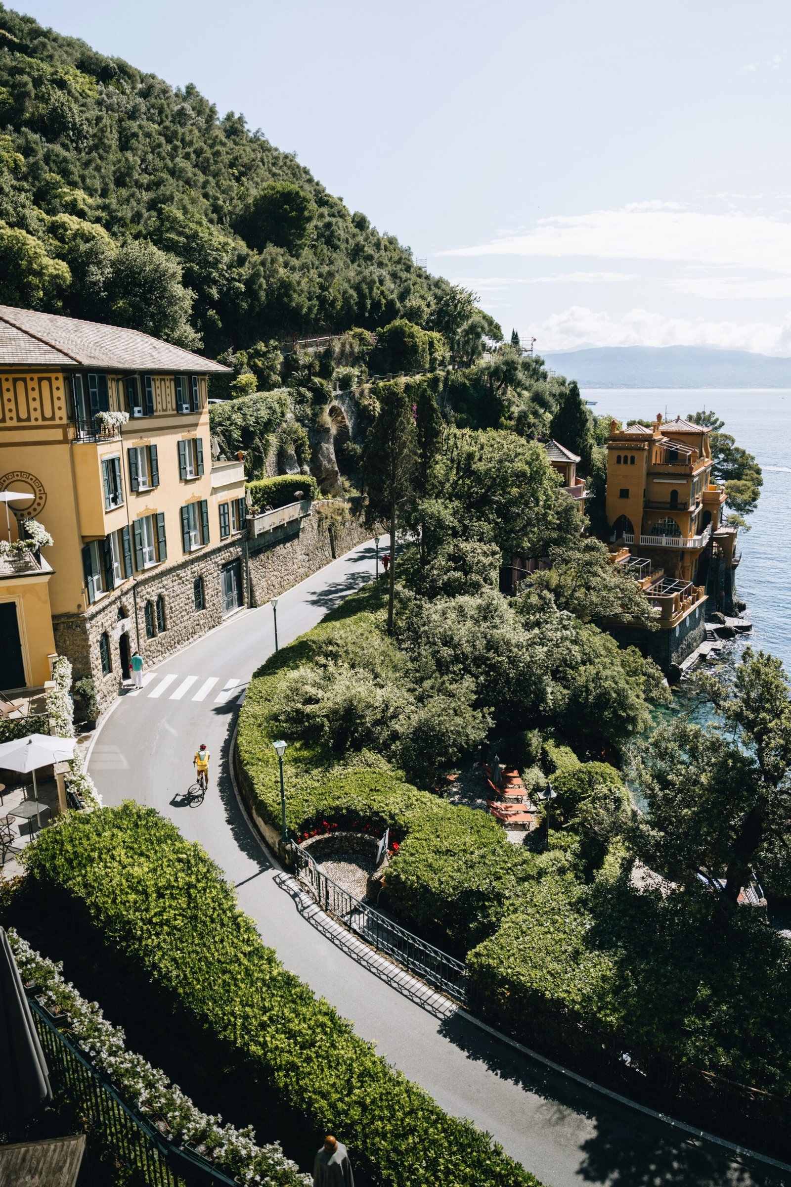 Aerial view of Portofino on the Italian coast, matching the scenic and soothing setting of a retreat by the sea.
