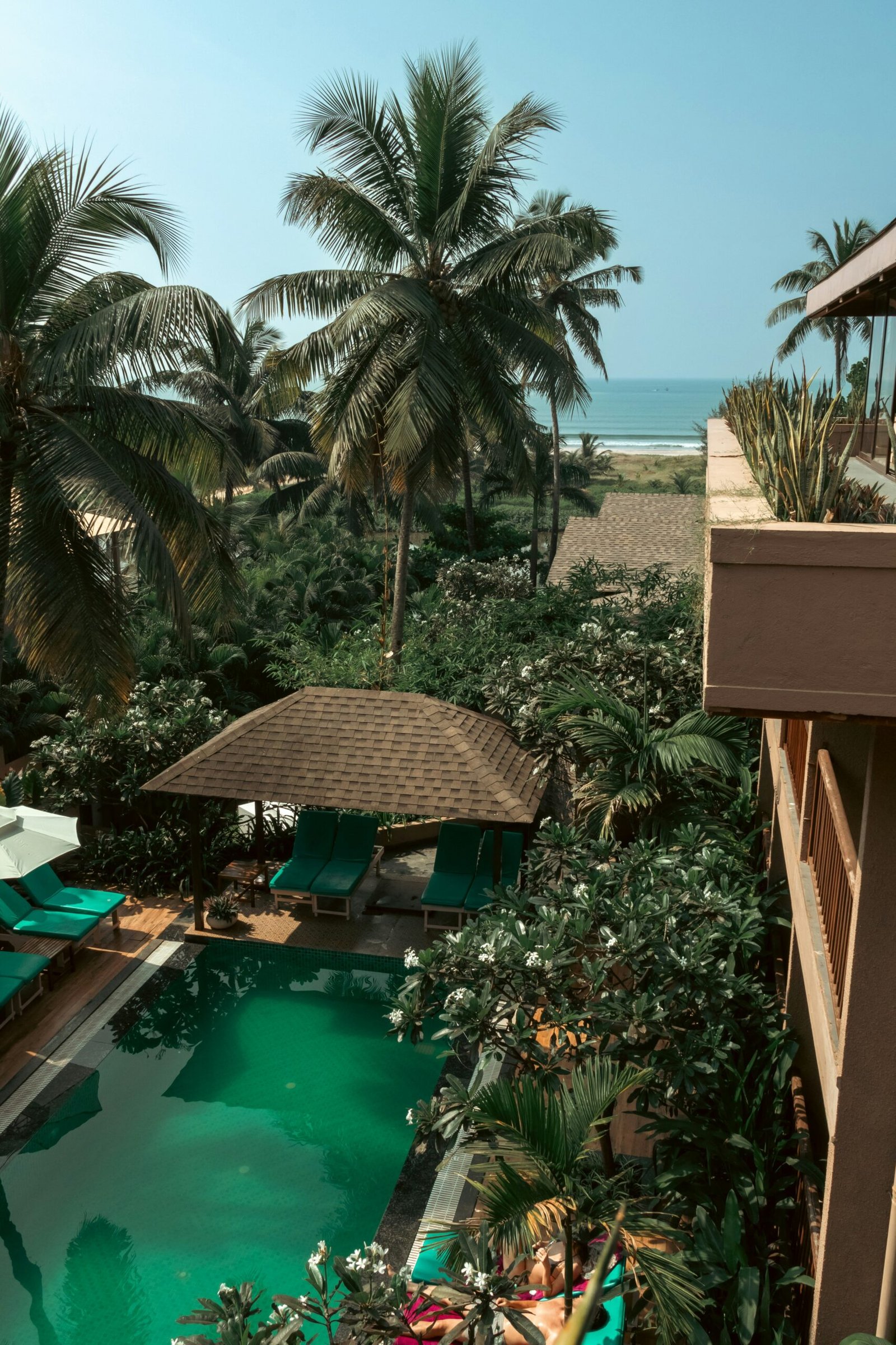 Private pool view from a serene retreat room ideal for a relaxing summer wellness escape