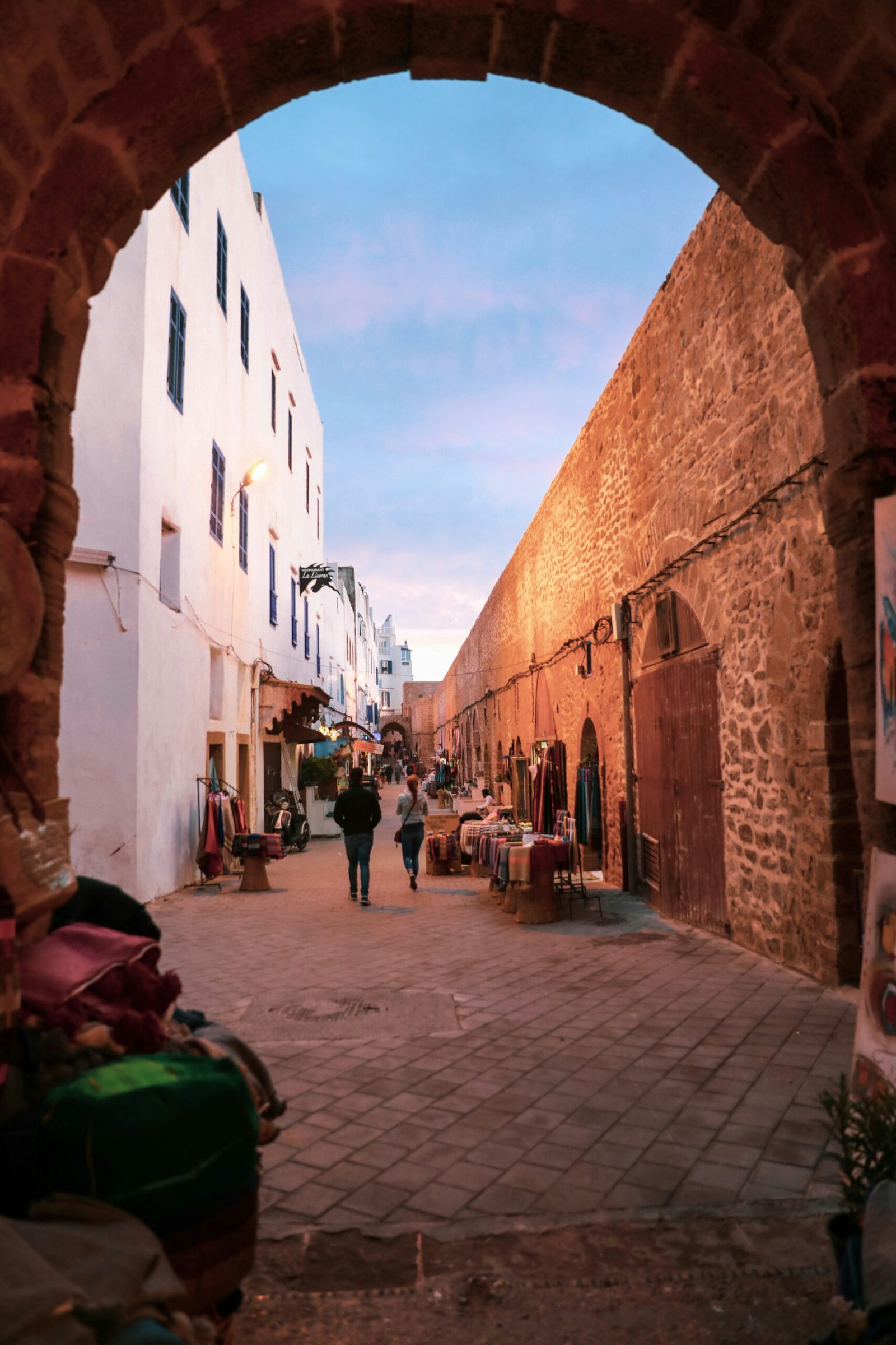 medina street in essaouira morocco with a slow artistic atmosphere