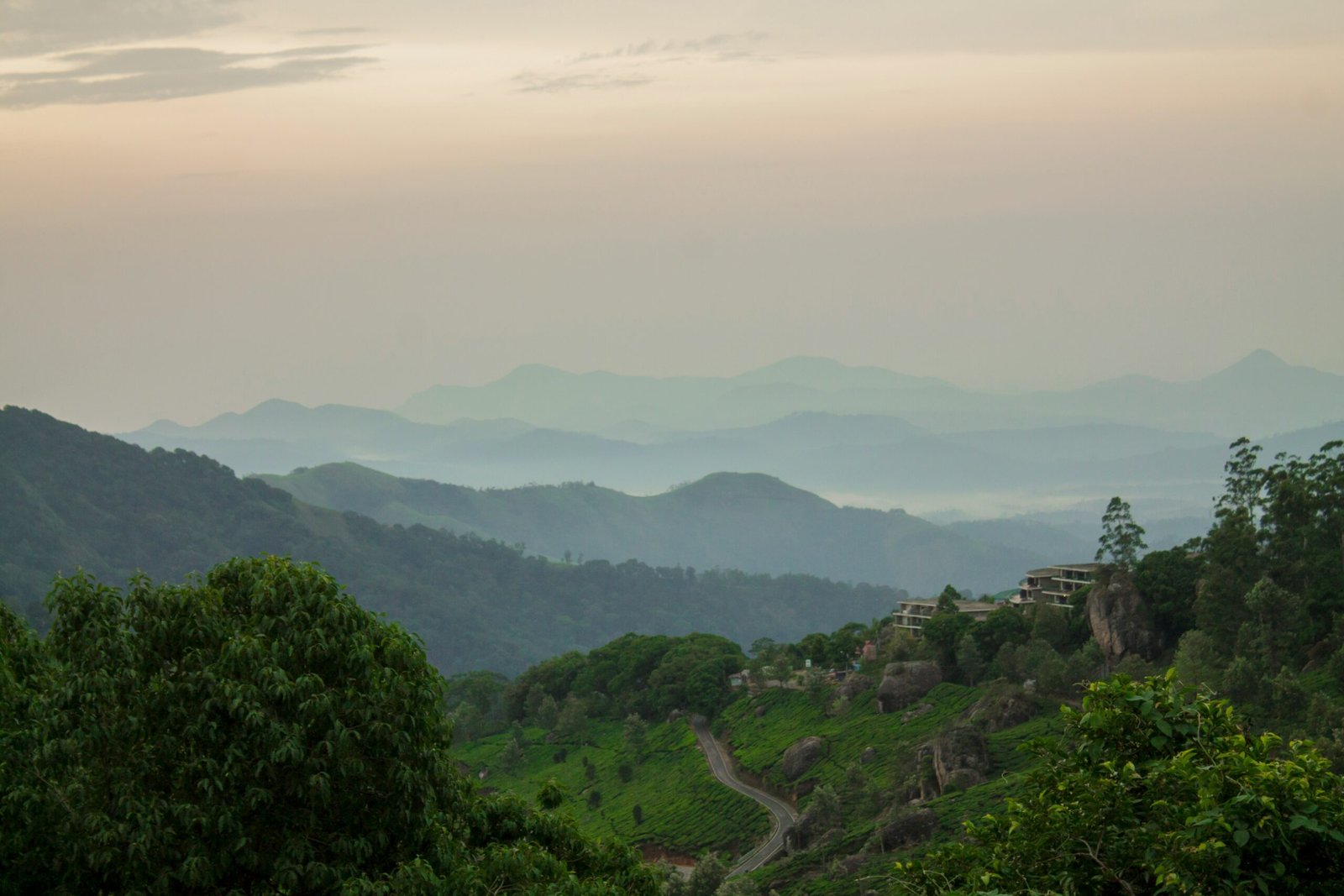 Misty mountain landscape in Munnar, Kerala, showing a greener and cooler retreat environment for Ayurveda travel in India.