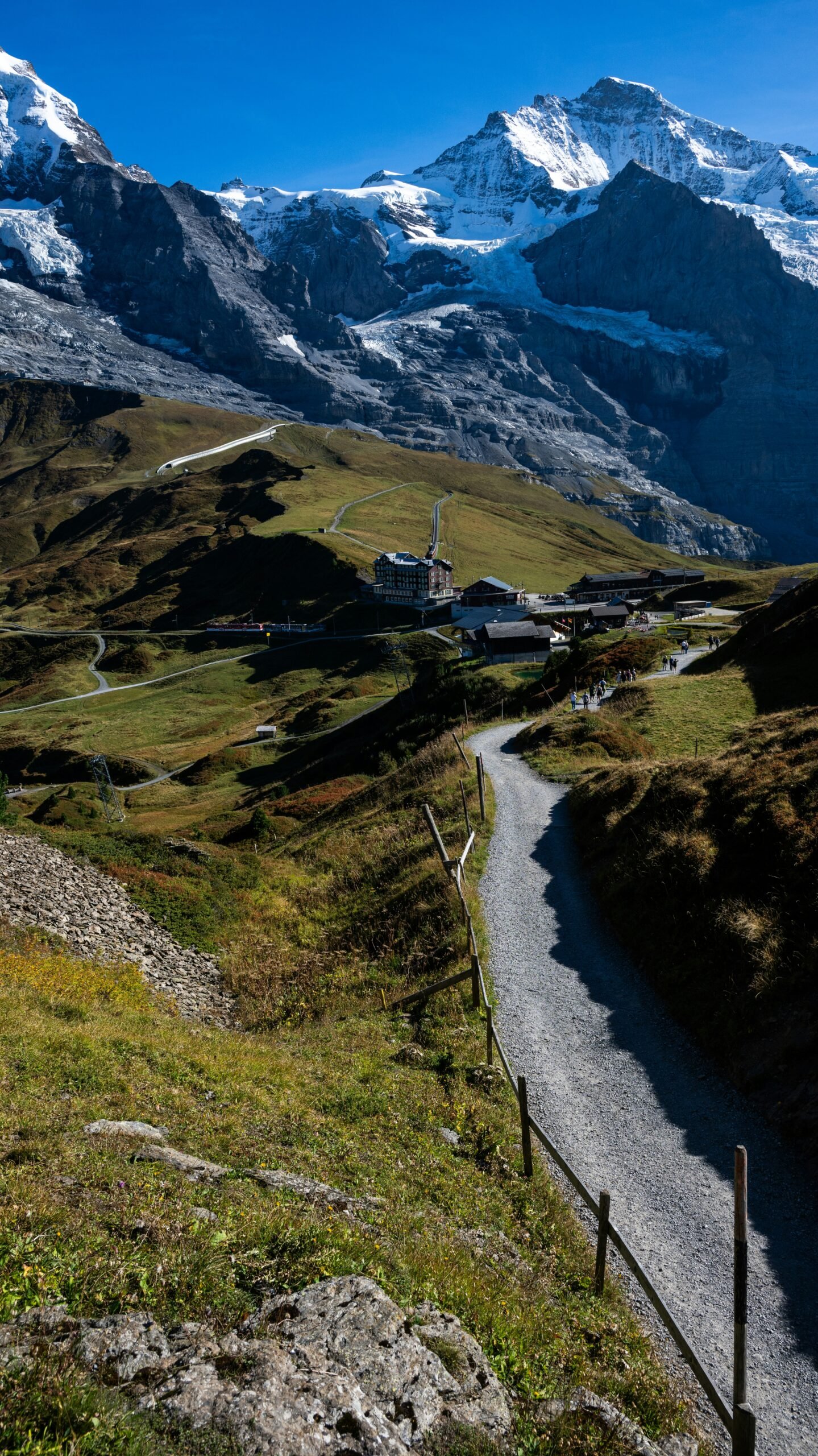 Mountain village in Switzerland with alpine peaks and a quiet high-altitude retreat setting.