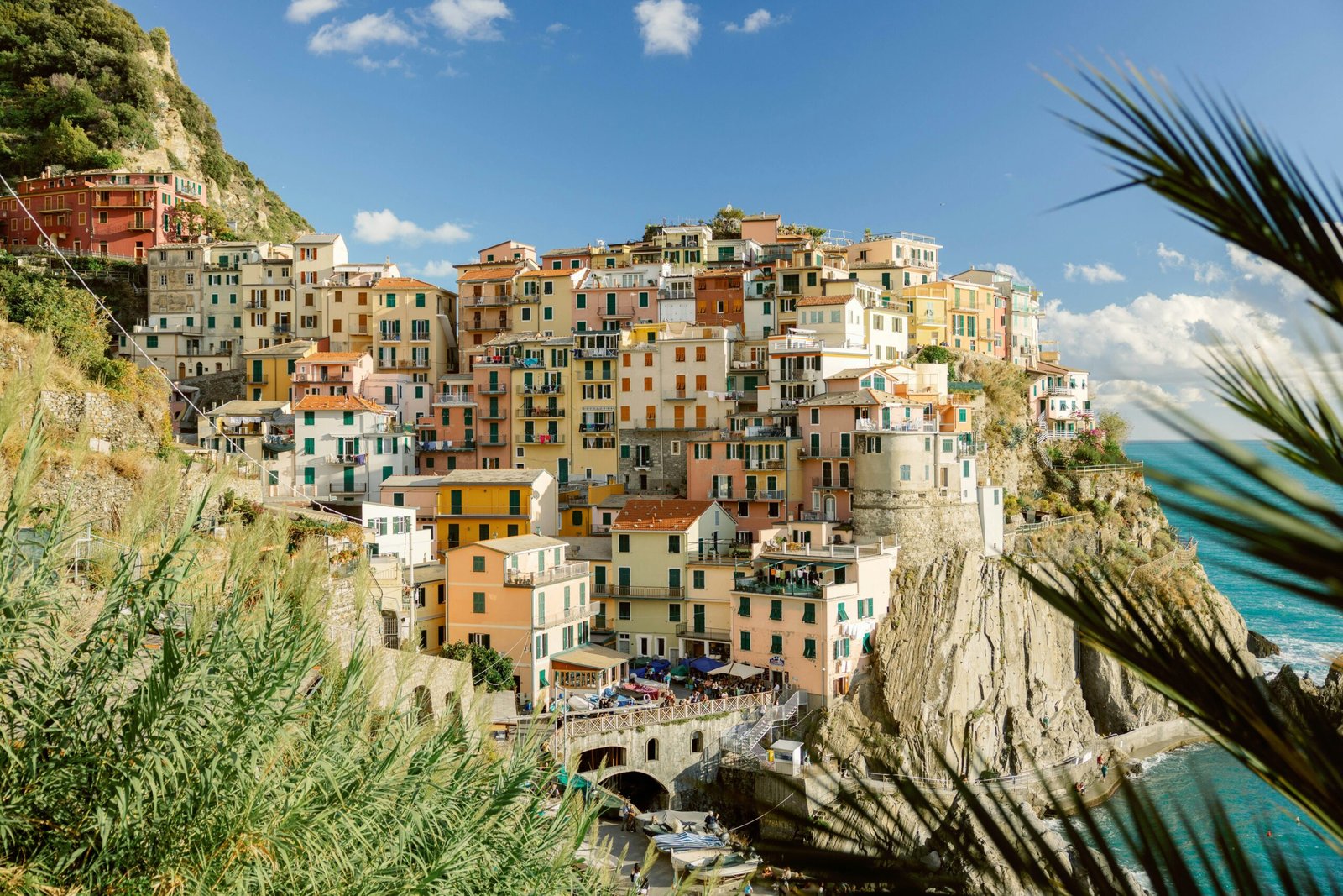 views of a town in liguria, italy, in september