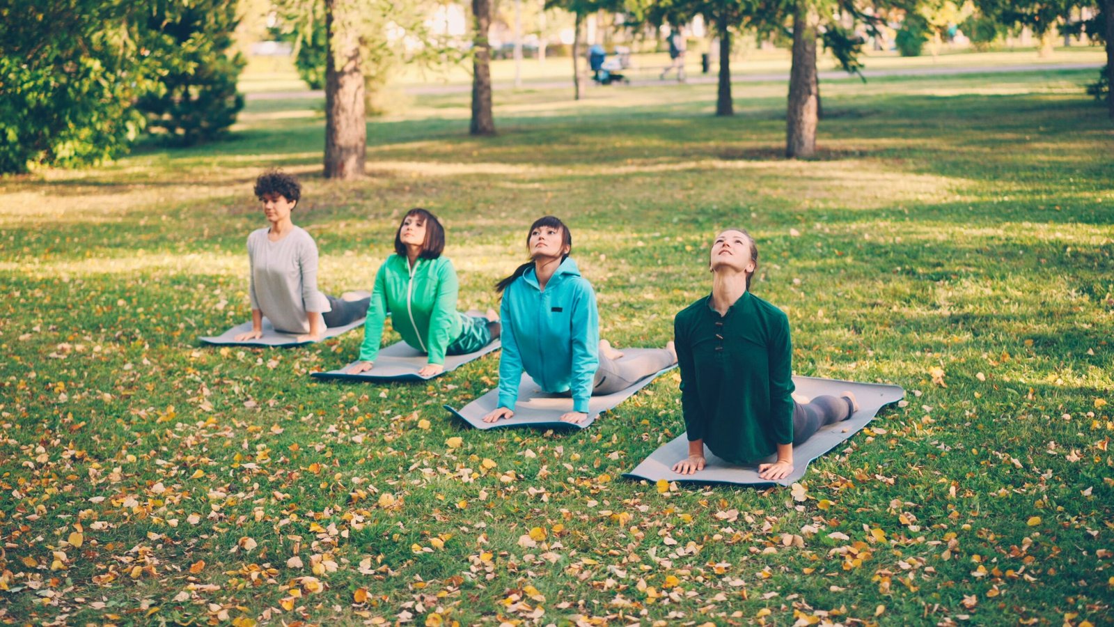 yoga class in the park in autum