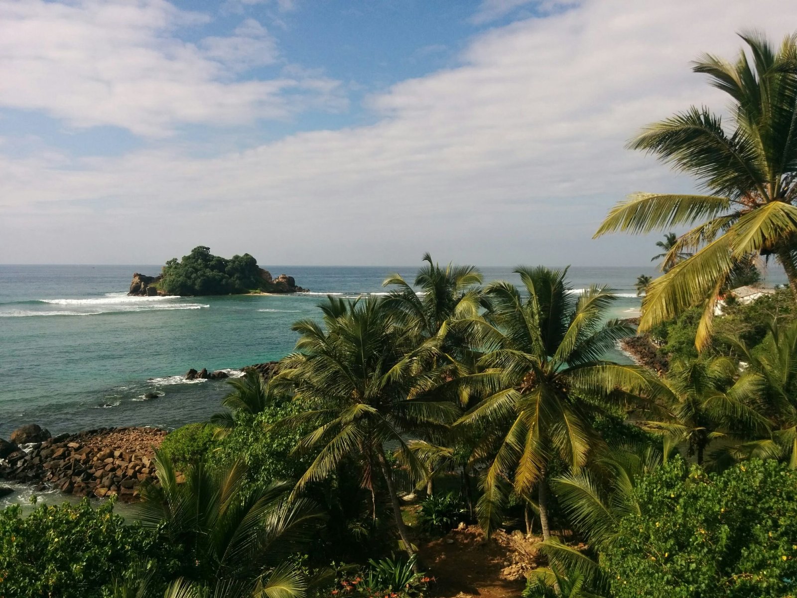 Palm-covered island off the coast of Mirissa, Sri Lanka, matching the tropical and spacious feel of a seaside yoga retreat.