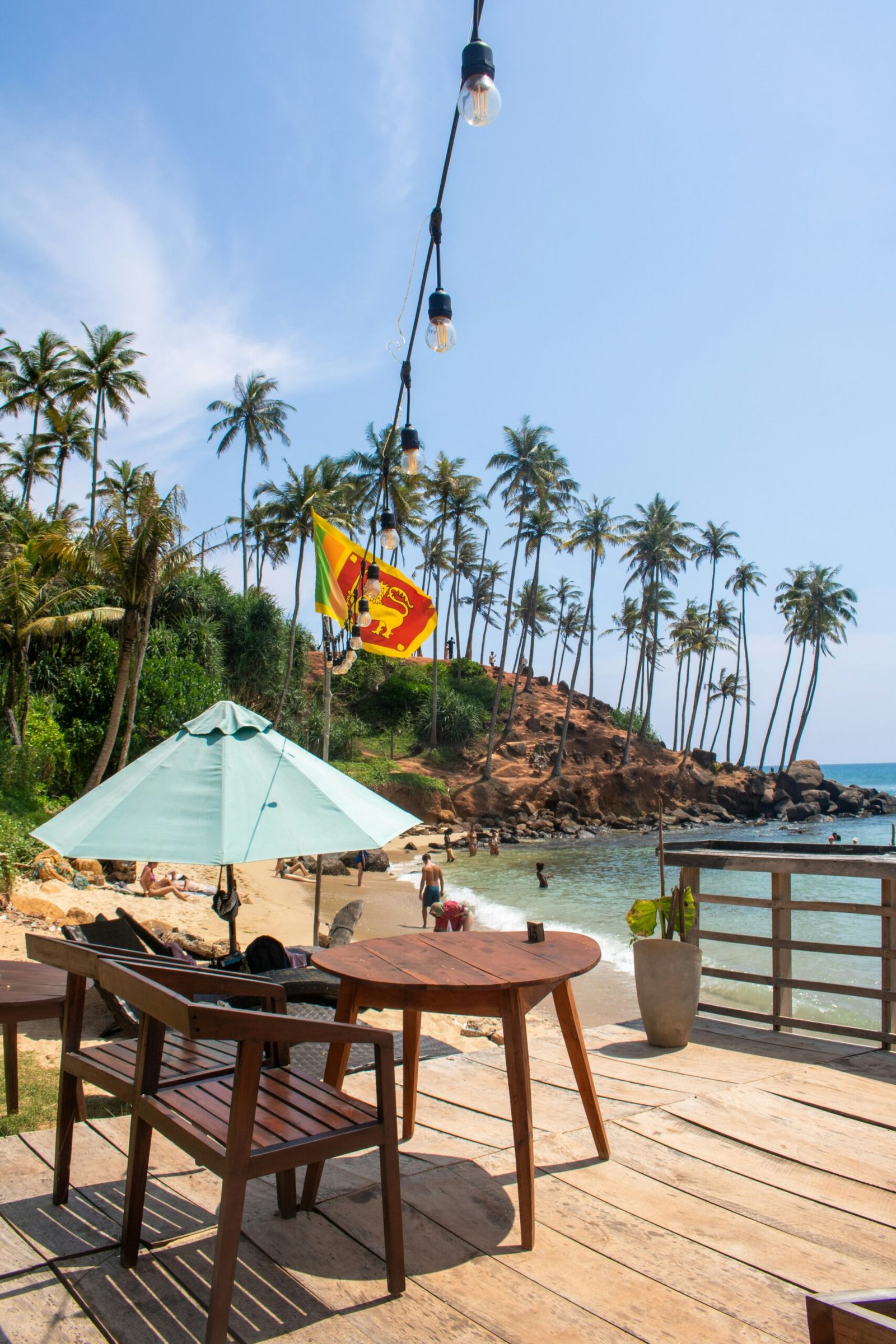 Beach shack below Coconut Tree Hill in Mirissa, Sri Lanka, offering a relaxed seaside atmosphere for an ayurveda retreat by the ocean.