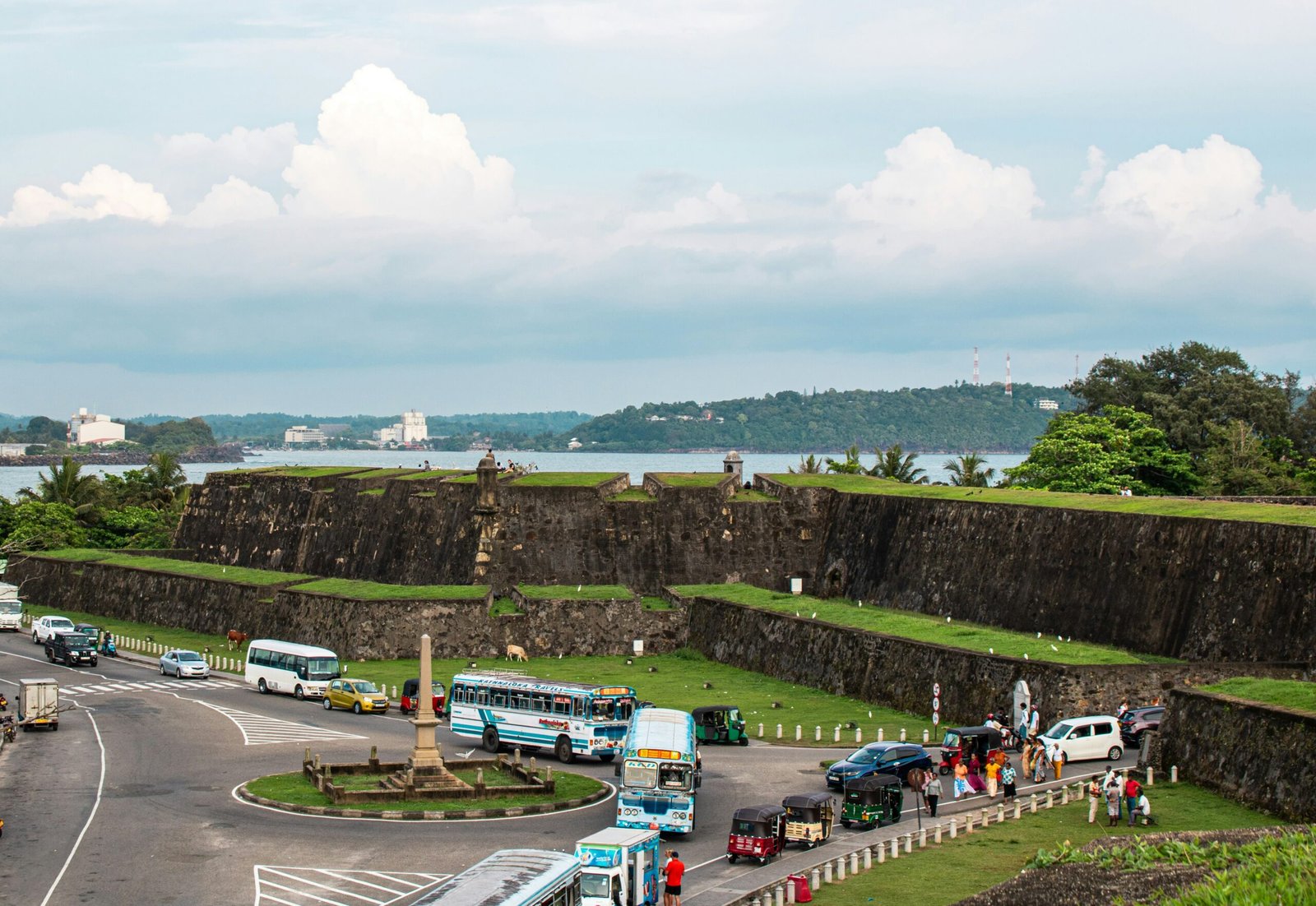 Street scene beside the old ramparts of Galle Fort in Sri Lanka, reflecting the cultural side of a yoga retreat journey.