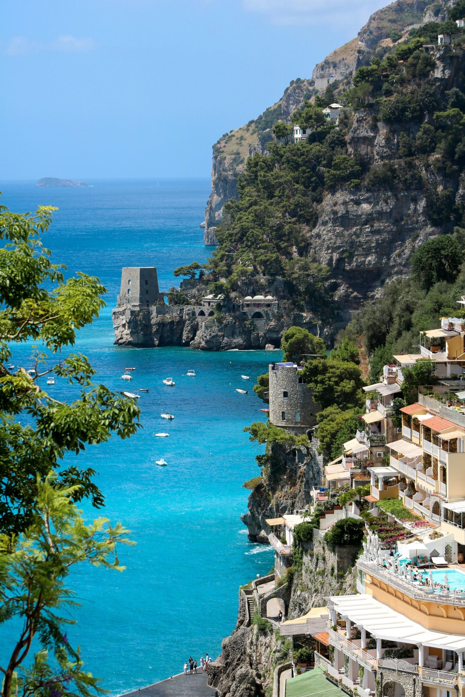 views of the Amalfi coast from a terrace in Positano